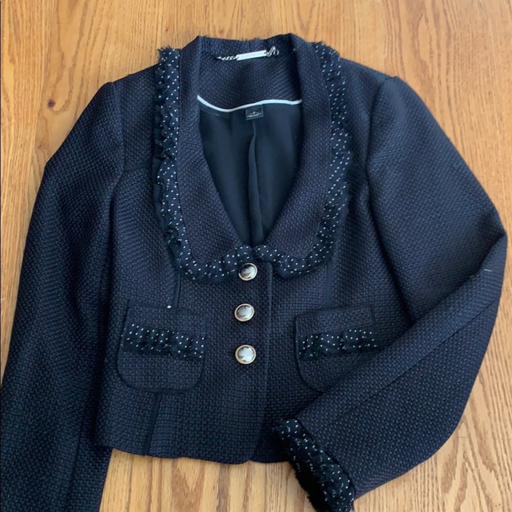 Polka dot ruffle blazer